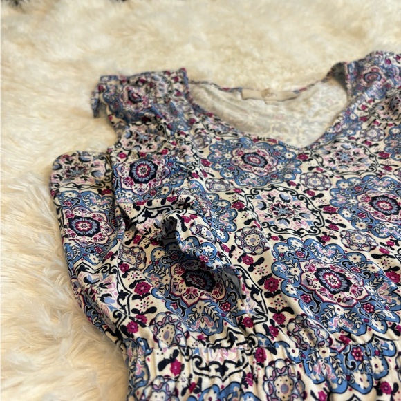 Loft Floral Print Ruffle Sleeve Dress Blue Purple White Casual Sundress - Picture 5 of 7